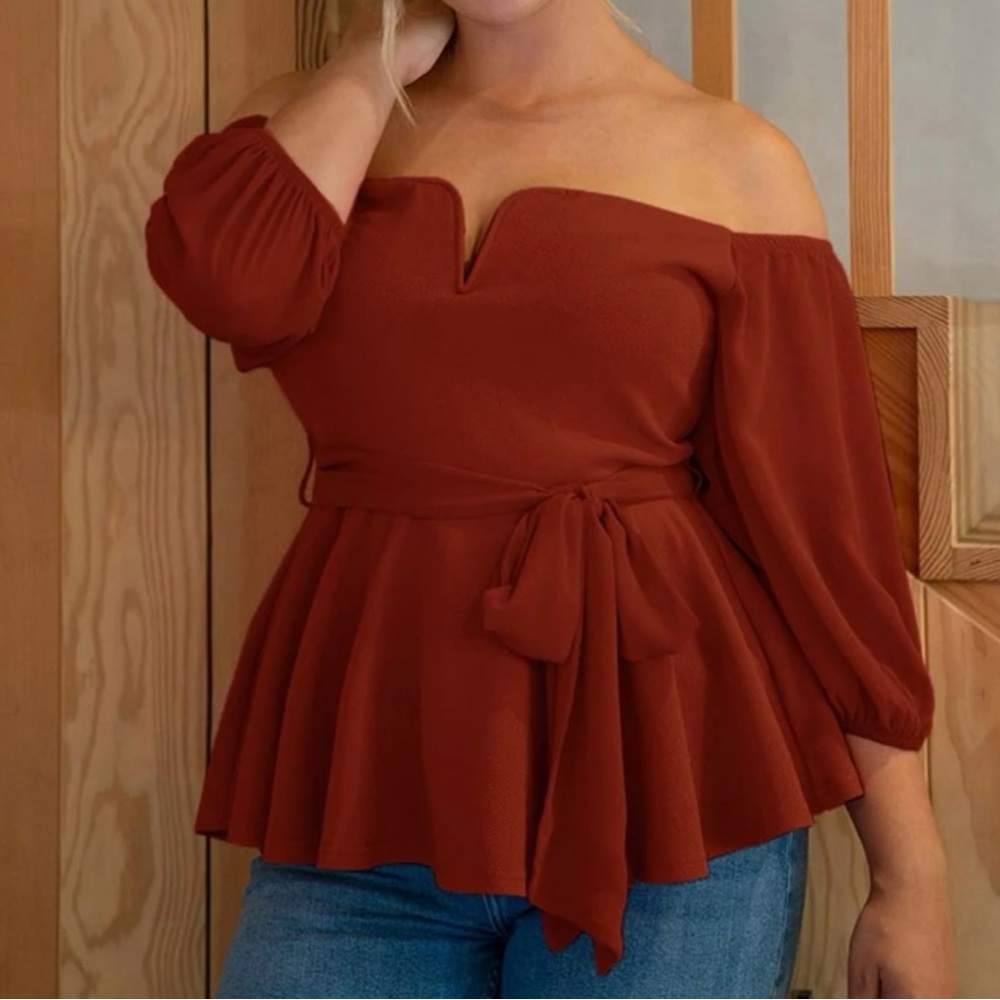 SHEIN Curve Top Peplum rusty brown plus size 1XL